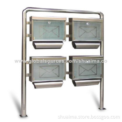 Stainless Steel Mailboxes with Newspaper Tube, Ground Glass, Standpipe for Four Mailbox